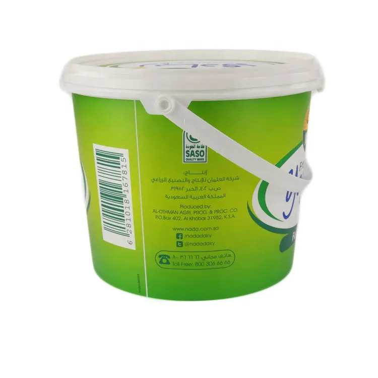 Logo personalizzato ecologico all'ingrosso stampa IML 1kg grande contenitore di plastica per Yogurt rotondo contenitore per imballaggio con manico