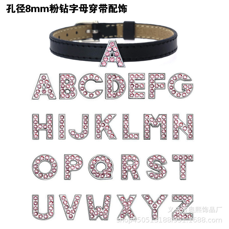 Letras de diamante rosa cromado de 8 mm