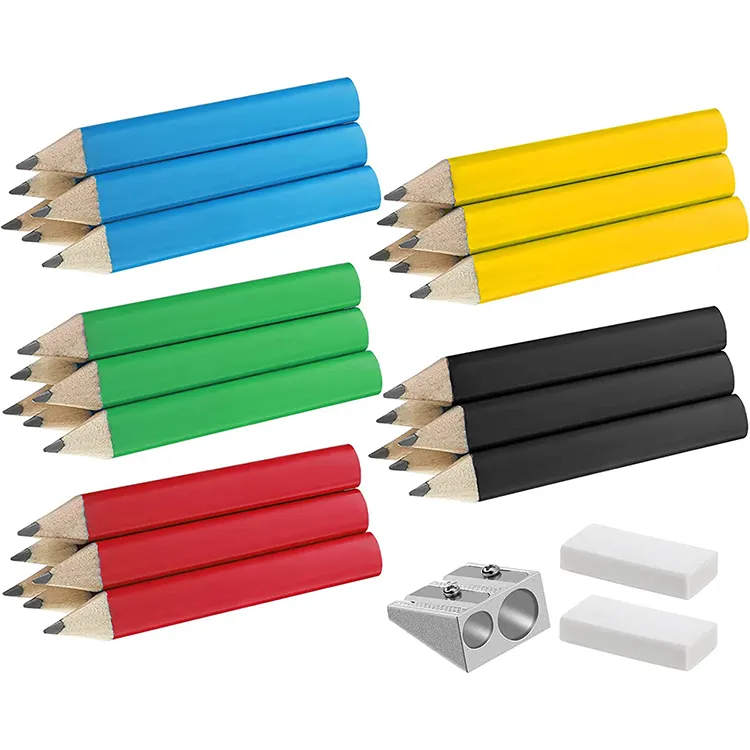 Lápices promocionales cómodos personalizados triangulares cortos de madera gruesos recubiertos de color