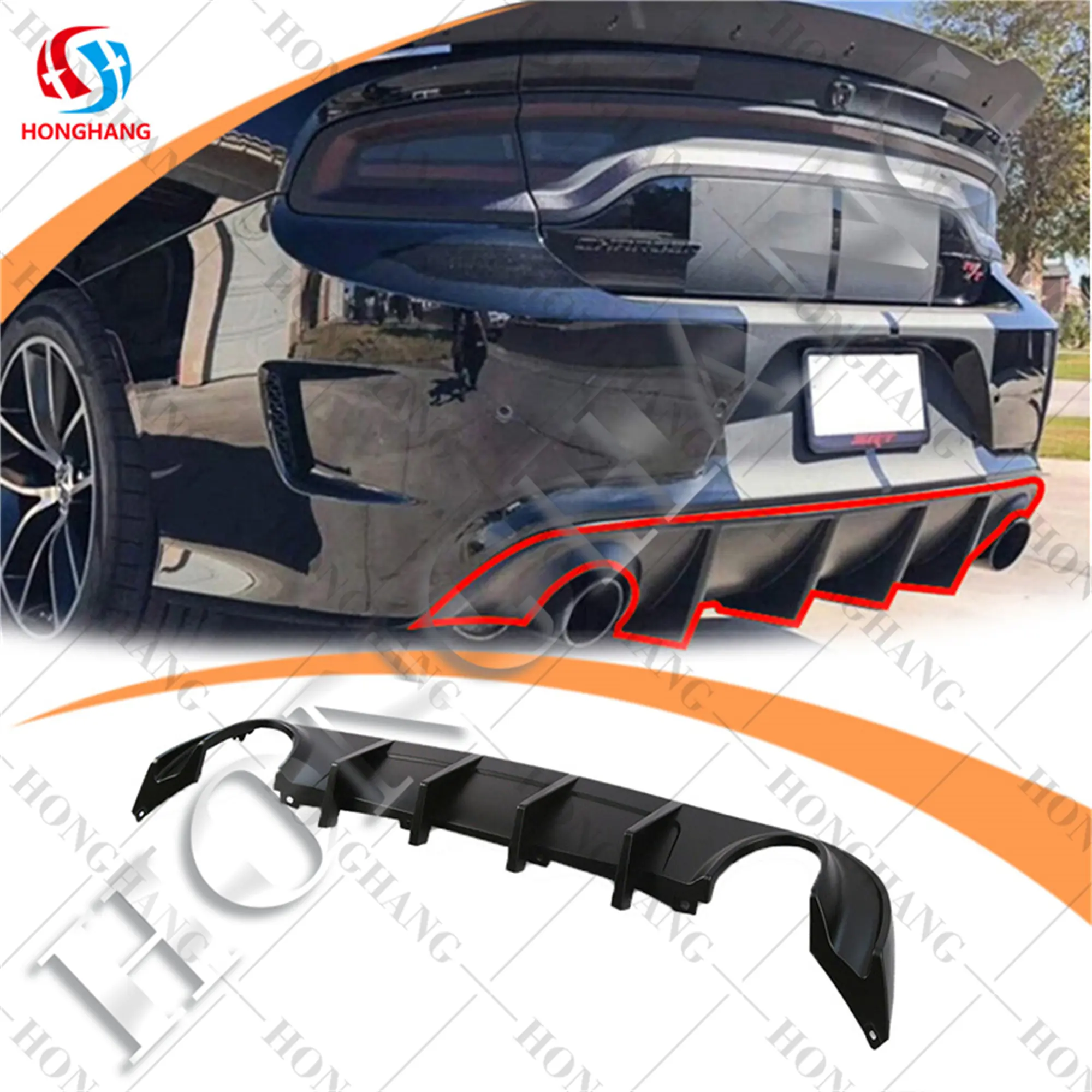 Honghang Car Rear Bumper Diffuser Glossy Black Rear Bumper Lip For Dodge Charger SRT Rear Diffuser 2015-2021