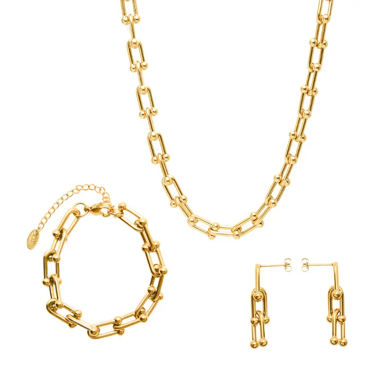 Dr. jewelry conjunto de joias, 18k pvd banhado a ouro em aço inoxidável fecho de ferro de noiva conjunto de jóias para mulheres presente de ano novo