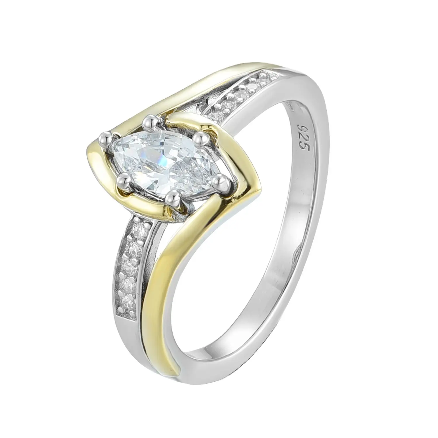 Anillos de compromiso minimalistas de plata 925 para mujer, anillo de oro bicolor de 2 gramos, diseño de anillo de moissanita Marquesa