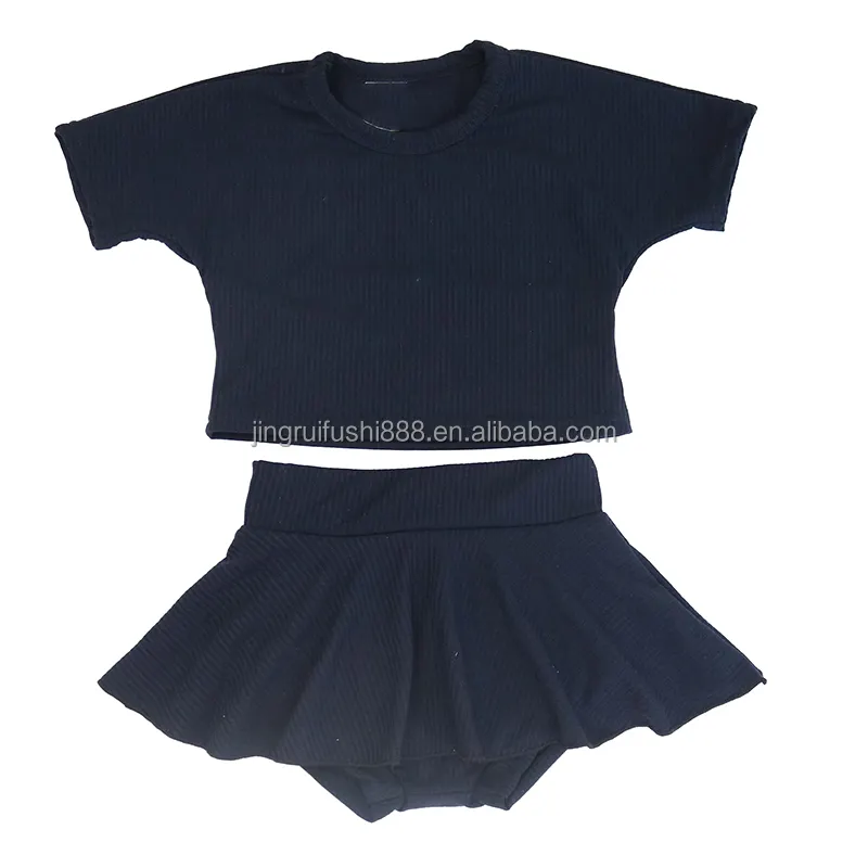 0-16 Jahre alte Herbst Baby Mädchen Kleidung Sets Solid Navy Farbe gerippt gestrickt Stoff T-Shirt Top und Rock Bummies 2-teilige Anzüge