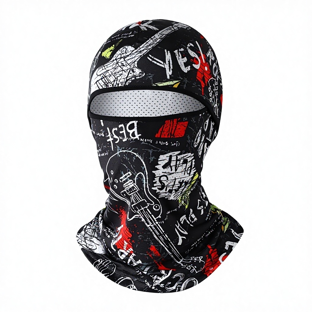 masque de protection solaire-capuche imprimée-style rock noir