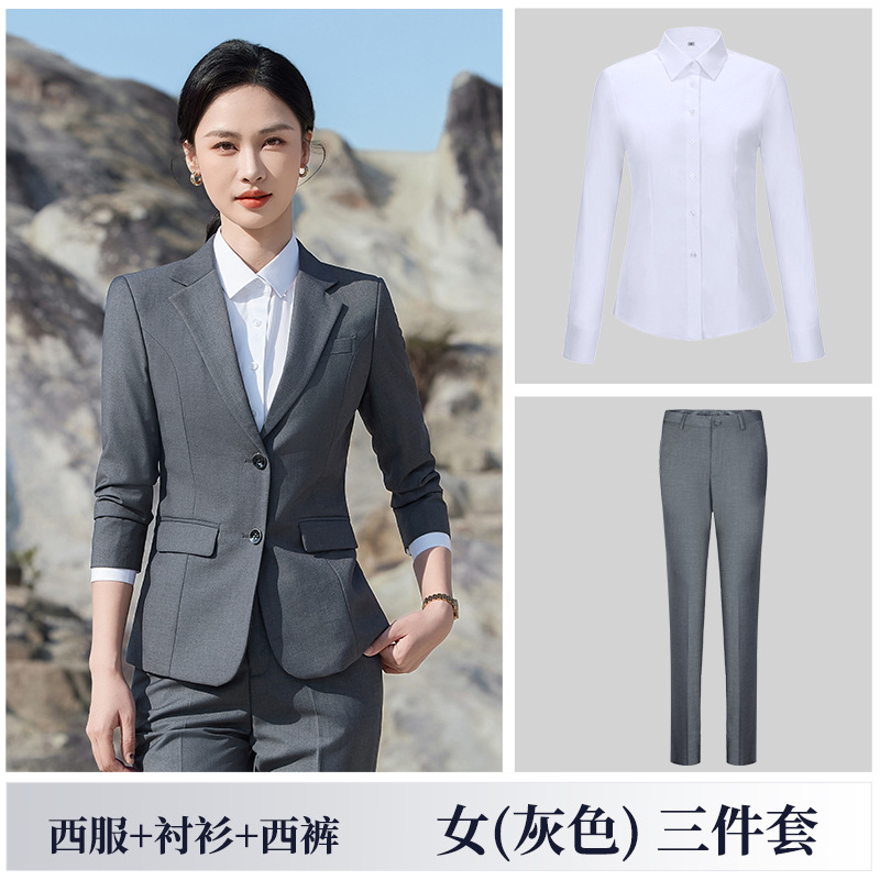 Women's gray suit, white shirt and trousers