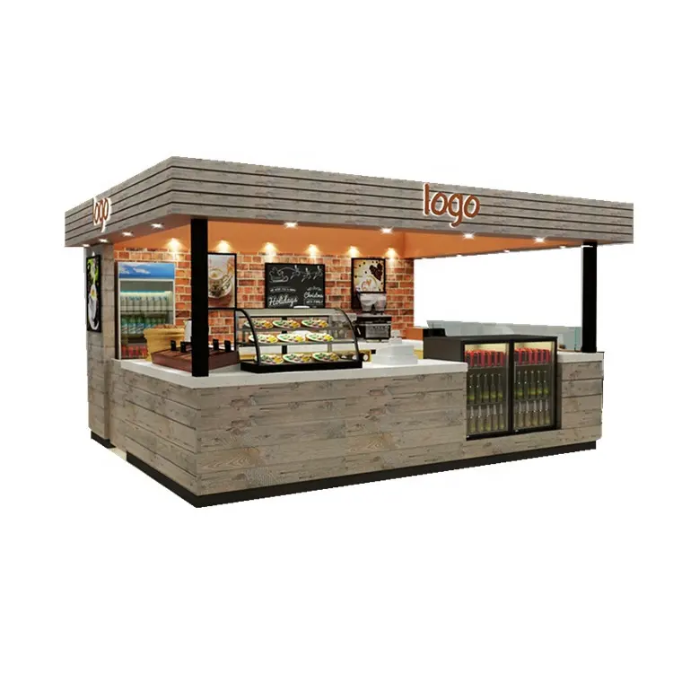 Quiosco de comida de centro comercial de madera maciza, muebles de bar de kiosco de cafetería centro comercial para exteriores o interiores kiosk de tienda de café