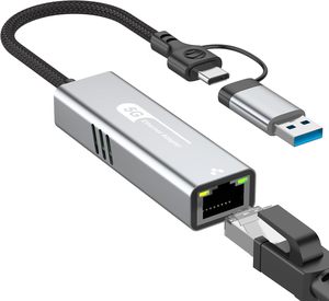 2 in 1 tip c ve USB a 3.1 RJ45 adaptör tipi C ağ dönüştürücü Windows 10/11 Mac OS için, iPhone 16 15 Pro Max iPad için - Product Image 1