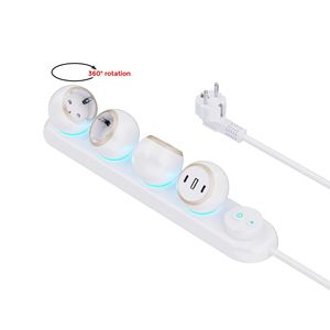 360度旋转电源插座胶带灯方便书桌条多功能3个欧盟插座，带usb-a和TYPE-C 2m电缆 - Product Image 5