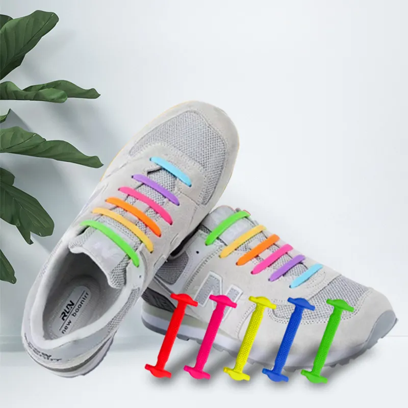 שרוכי נעלי סיליקון פוליהכרומטיים צבעוניים מבוגריםילדים וזקנים עצלים ללא קשר מתיחה אלסטית שרוכי סיליקון סיליקון