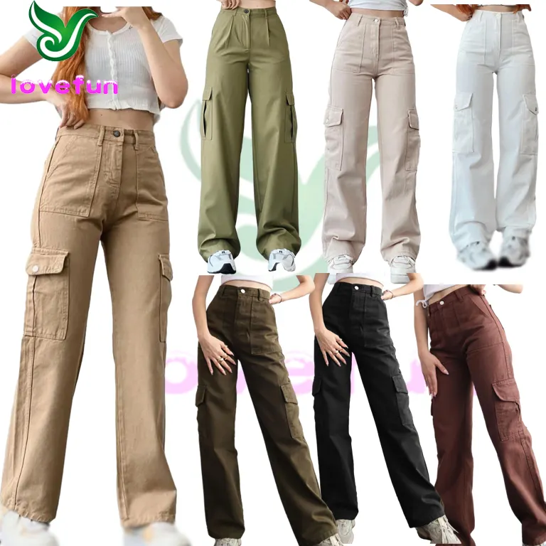 Pantalon Cargo en jean à 6 poches pour femmes, mode, multicolore, solide, taille haute, pantalon Skinny, empilé, 2023