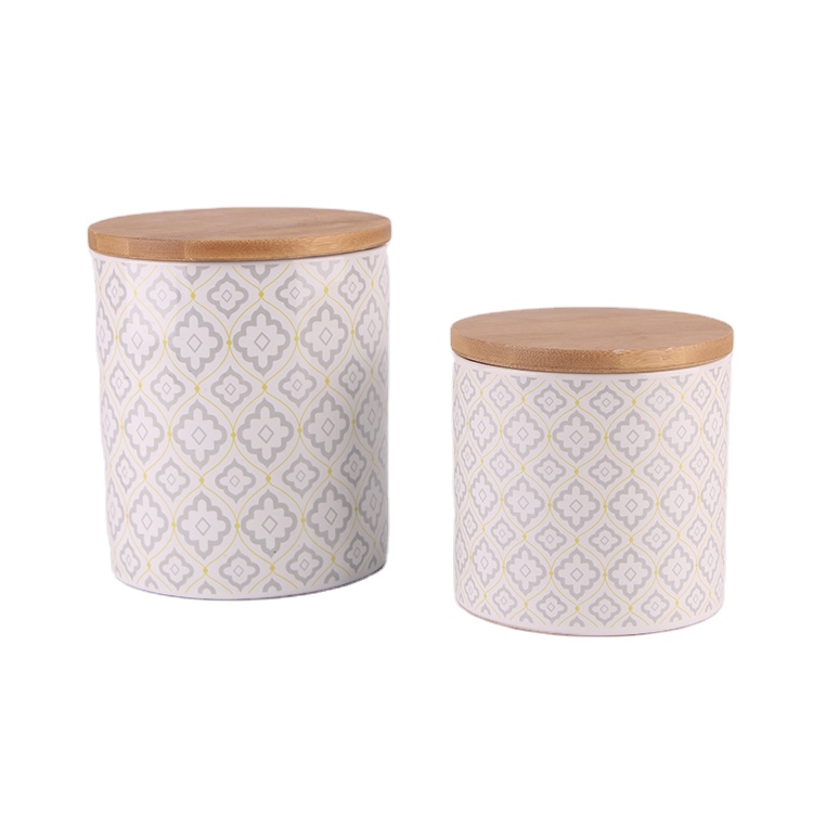 Wholesale hot sales white decal large capacity ceramic tea jar  with bamboo lid