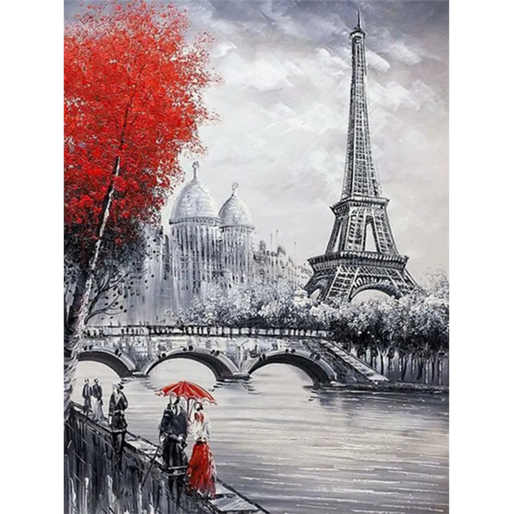 OEM/ODM 5D Diy diamante pintura Torre Eiffel paisaje completo redondo cuadrado taladro mosaico regalo artesanía pintura pared arte Decoración