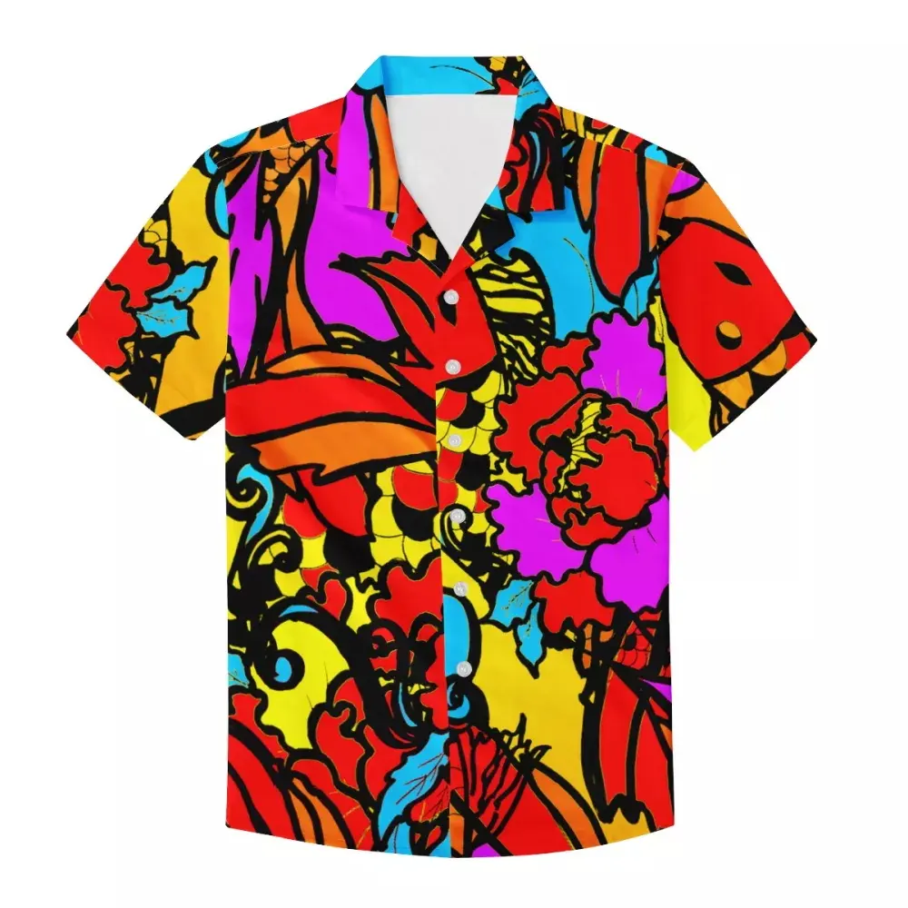 Moda renkli Doodle rahat T shirt özelleştirmek boş erkek gömlek Hawaiian vintage gömlek toptan çin üretici