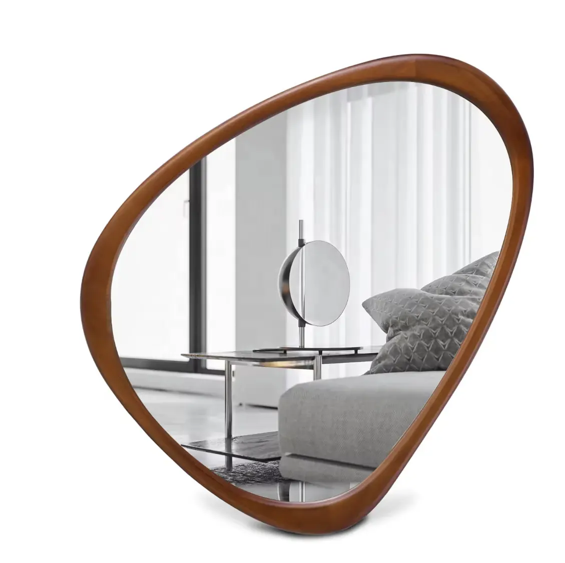 Espelho de madeira assimétrico para moldura de parede, espelho irregular para sala de estar, quarto, banheiro, decoração de casa, espelho de parede