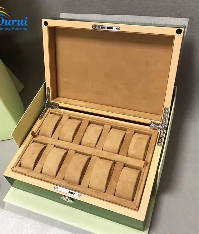 Versión superior Original de madera Onda Verde paquete más vendido conjunto de cajas de joyería Almacenamiento de regalo organizador de lujo PU caja de reloj individual