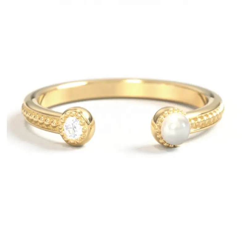 Gemnel 925 Стерлинговое Серебро 14k позолоченные и циркониевые женские шарики простой минималистский Открытый Золотой кольцо