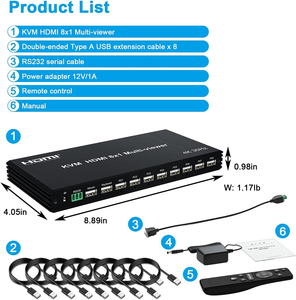 Xput 4K 8x1 Multi Viewer HDMI Switcher Quad Multi-VIEWER 4K/30Hz con conmutador de extensión remota IR y 8PCS Cable original