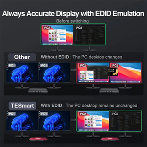 TESmart-Conmutador de vídeo KVM HDMI, 2 entradas, 1 salida para 2 ordenadores portátiles, monitor dual 4K60Hz con conmutador de matriz de consola EDID 2x2 KVM