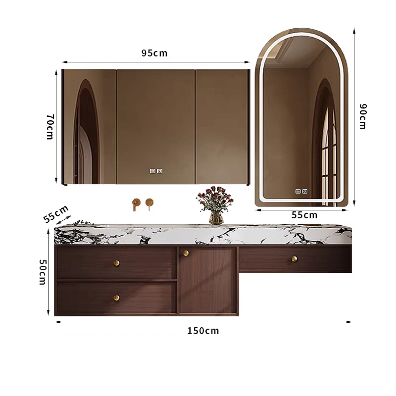 150cm smart mirror cabinet, seamless quartz countertop