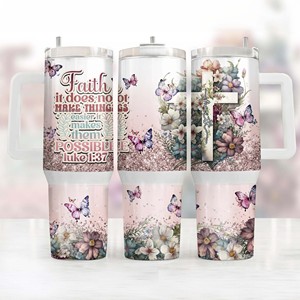 Custom Bible Verse Inspirational Faith Luke <strong>1</strong>:37 Cross Full Wrap 40oz Tumbler with Handle and Straw Tumbler <strong>Cup</strong> - Product Image 5