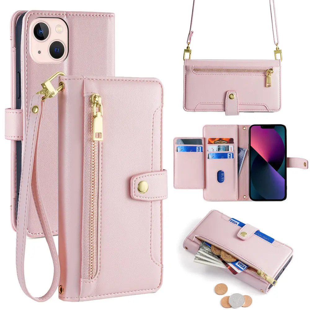 Dropshipping Products Flipped Crossbody avec étui de téléphone en cuir de grande capacité pour iPhone 15 14 13 Pro Max Livraison gratuite