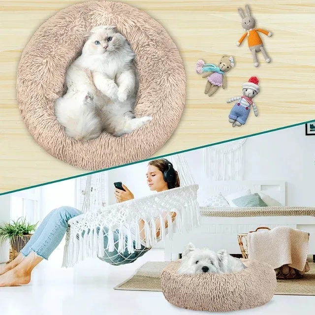 Mùa Đông Dài Sang Trọng Donut Mèo Giường Vòng Fluffy Có Thể Giặt Tùy Chỉnh Con Chó Giường