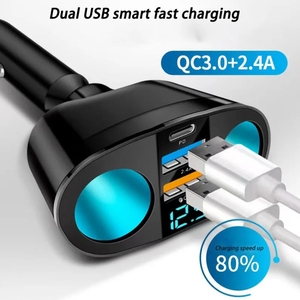 Nero 3.1A 360 gradi rotanti presa 5 pori accendisigari adattatore di alimentazione tipo-C PD veloce QC3.0 caricabatterie per auto - Product Image 5