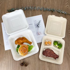 Tek kullanımlık 8 inç 3 bölme Compostable kapaklı Take-Out to-Go gıda kutuları biyobozunur konteynerler - Product Image 2