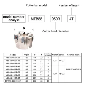 DS MFB288/45R <strong>50mm</strong>-100mm Milling <strong>Cutter</strong>, 45 Degrees Heavy Cutting Disc SNMU Milling <strong>Cutter</strong> - Product Image 3