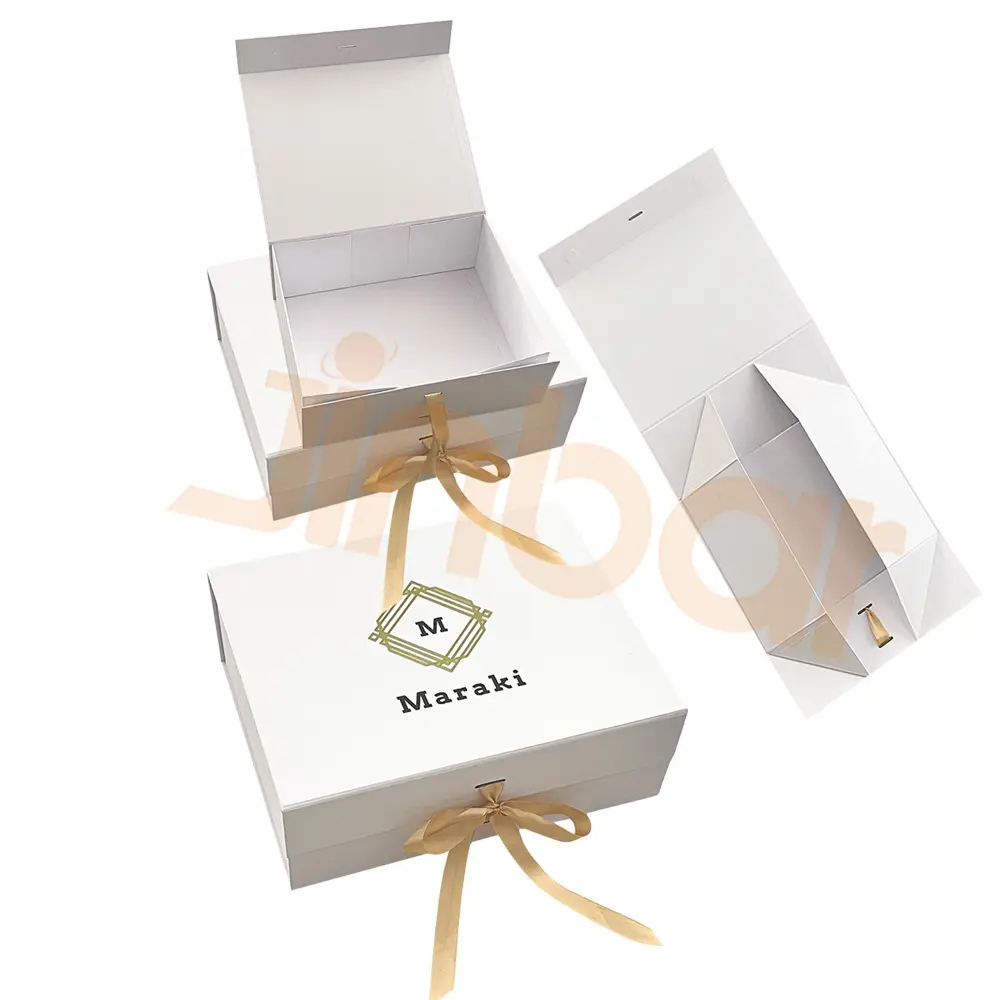 Bespoke kemasan mewah kotak bunga grosir kotak hadiah Massal 10X8 kotak putih favorit pernikahan pita emas