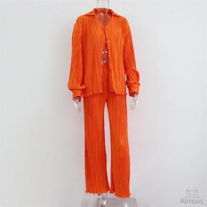 プリーツカジュアルシャツスーツ長袖とズボンハイウエストヨーロッパとアメリカのEthos <span class=keywords><strong>of</strong></span> Loose Women