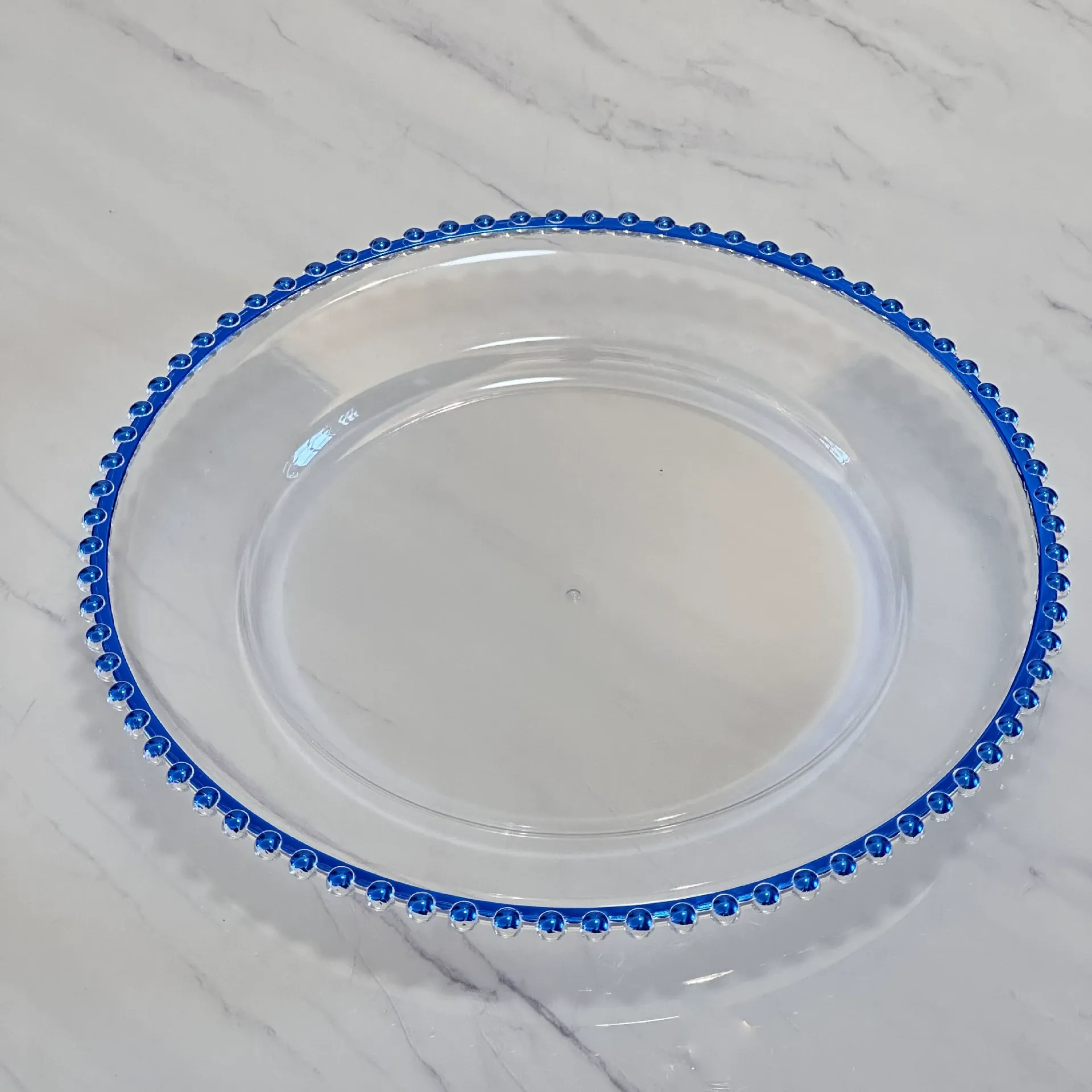 Transparent blue bead plate