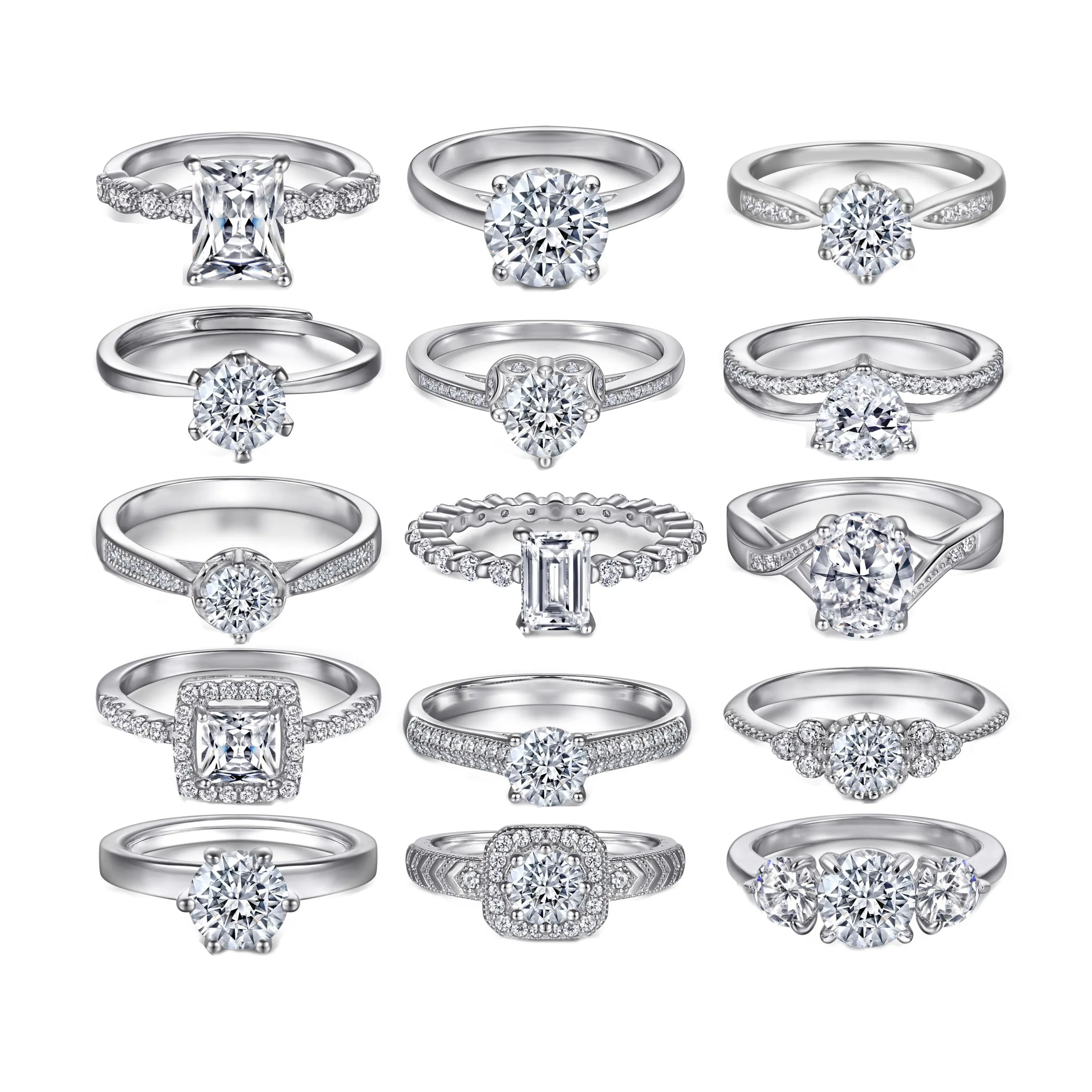 205 harga grosir cincin trendi 925 perak murni 5A Cz batu zirkon berlian pernikahan dan cincin pertunangan untuk wanita