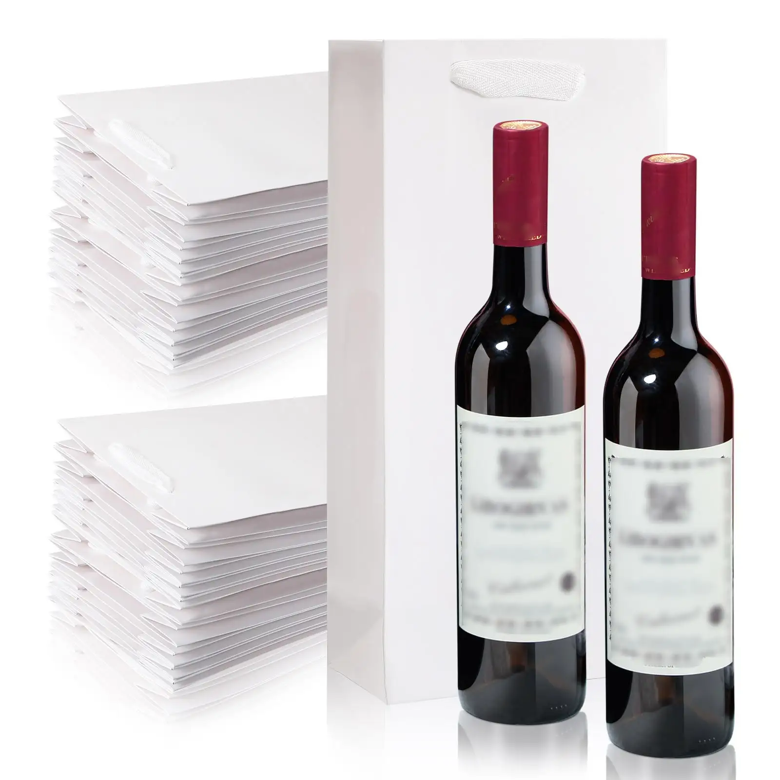 Design produttore Logo stampato personalizzato riciclabile Ecofriendly Packaging carta bianca di lusso vino regalo sacchetti con manico