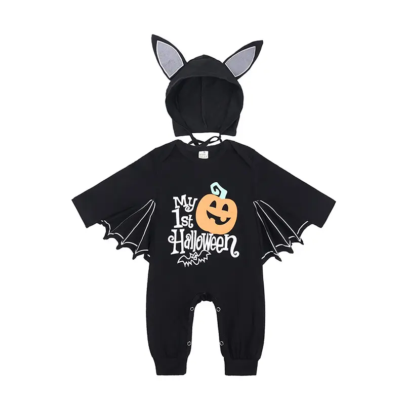 Ropa de Halloween para niños bebé 2023 nuevo bebé calabaza letra onesies forma de murciélago traje de gateo para niños conjunto de dos piezas de algodón