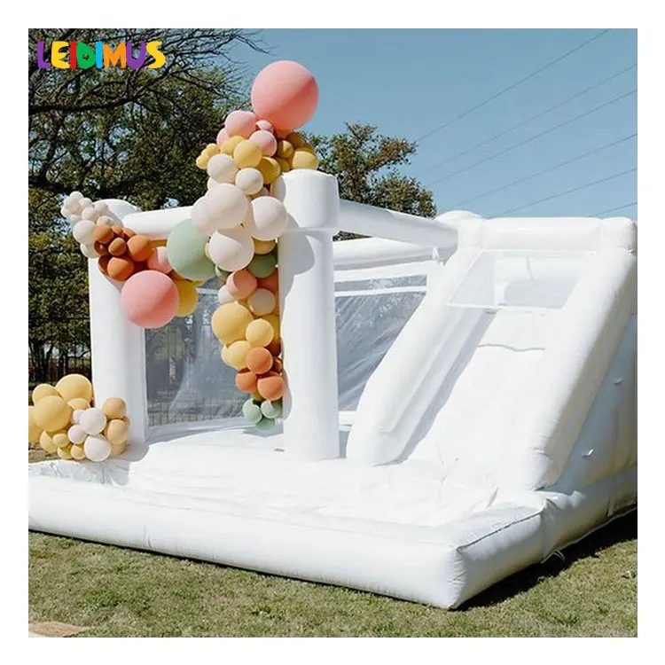 Jumping Commercial Mini Com Wedding Inflatable White Bouncy Castle With Slide