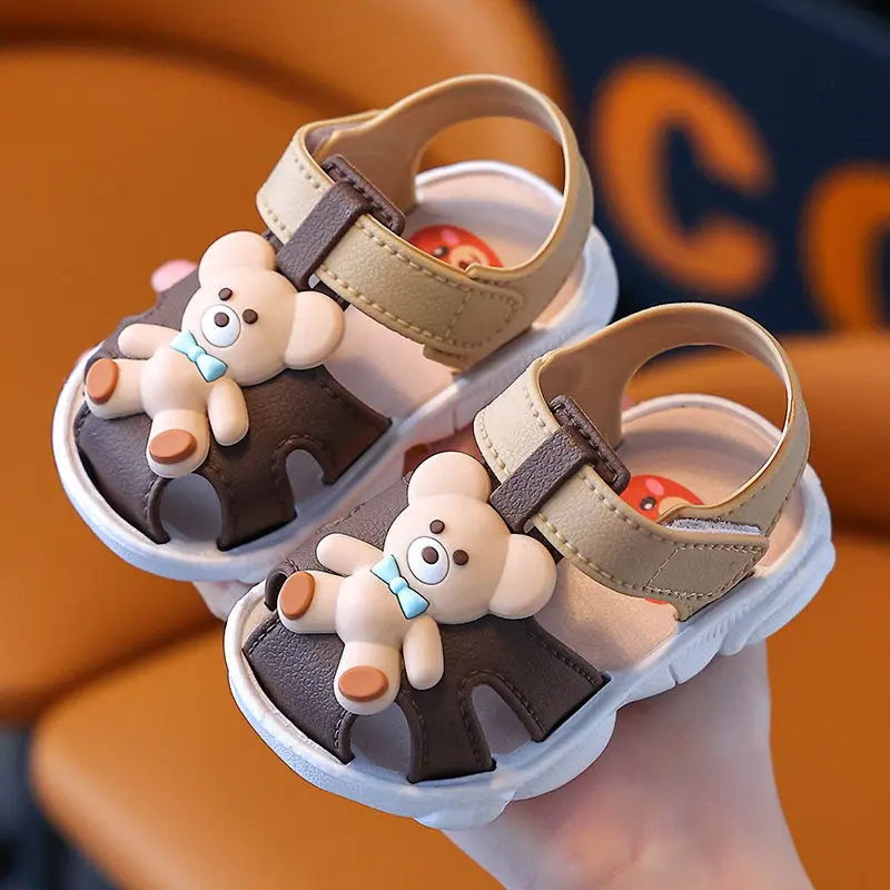 2024 new children cartoon sandals for boys and girls 0-3 years old antiskid soft sole outer wear toddler shoes