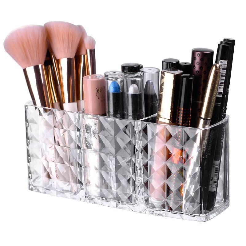 Transparent three-compartment cosmetic storage box