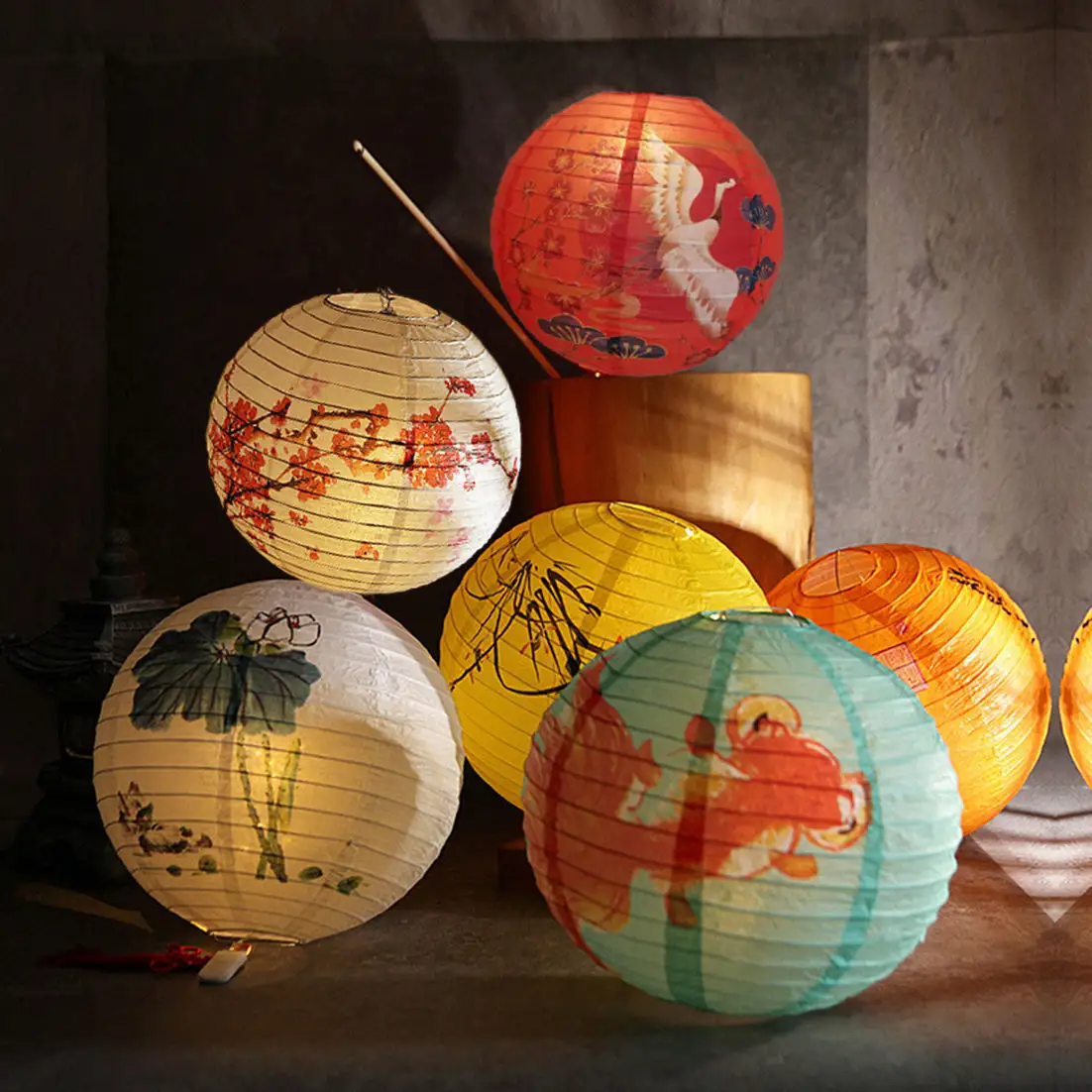 LUCKY chinês japonês papel lanterna para chinês oriental estilo papel pendurado lanternas para casa banquete festa decoração