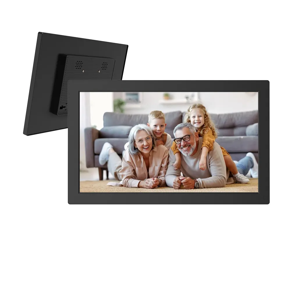Destek SD kart USB sürücüsü LCD HD IPS ekran uzaktan kumanda ile 15.6 inç dijital fotoğraf çerçevesi otomatik slayt gösterisi takvimli saat