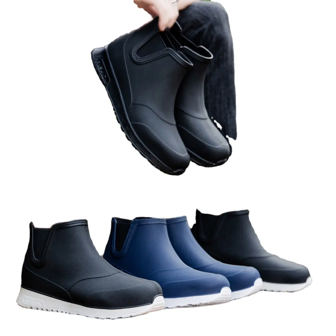 Botas de lluvia para hombres y mujeres, zapatos impermeables, zapatos de cocina de tubo corto, Botas de lluvia sin pareja, moda de invierno, ropa para exteriores