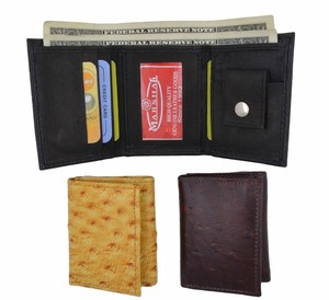 Mini carteira masculina de couro infantil estampa de avetruz tripla presente de Natal - Product Image 1