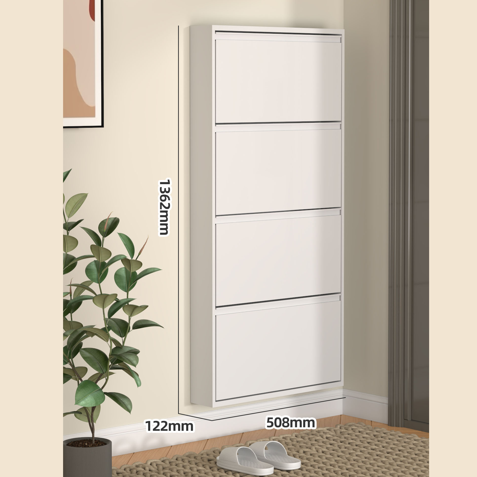 Armoire à quatre seaux large 508 blanc muet de 12 cm