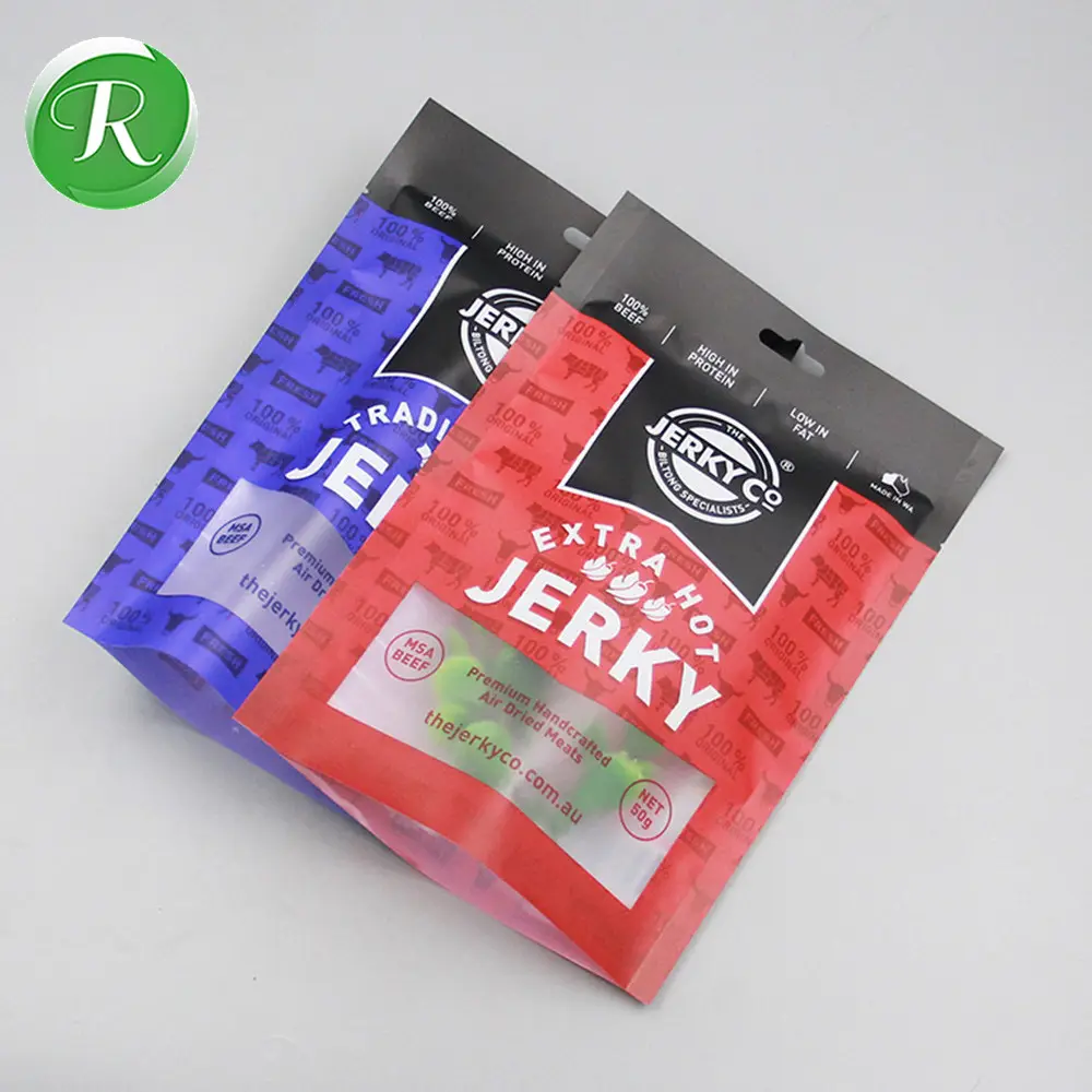 Tas ritsleting mylar dompet kemasan jerky sapi berdiri sendiri dapat ditutup kembali cetak kustom untuk tas kemasan jerky sapi