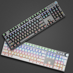 Teclado mecánico multifunción, 104 teclas, panel de metal cepillado, conmutación rápida, teclado de eje mecánico real