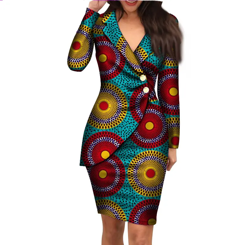 Autumn African Dresses Midi Dress Print Full Natural OEM Service Zippers Floral Print Adults Pencil Support Women Casual Dresses