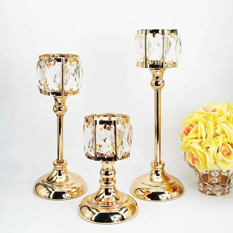 Golden Crystal Votive Candle Holder Crown Shape Tealight Candle Holders Vintage Candlestick For Able Centerpiece Wedding Gift