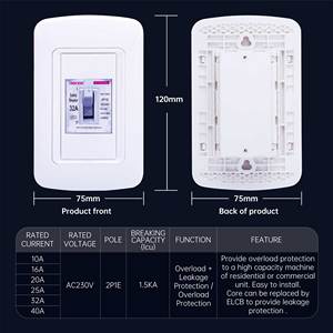 OEM Ignífugo e impermeable PC 16A 2P Disyuntor Automático Disyuntor DE SEGURIDAD Fácil de instalar - Product Image 4