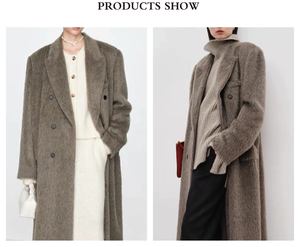 Çift göğüslü düğmeler Polyester astarlı kadın Suri klasik uzun kış ceket - Product Image 3