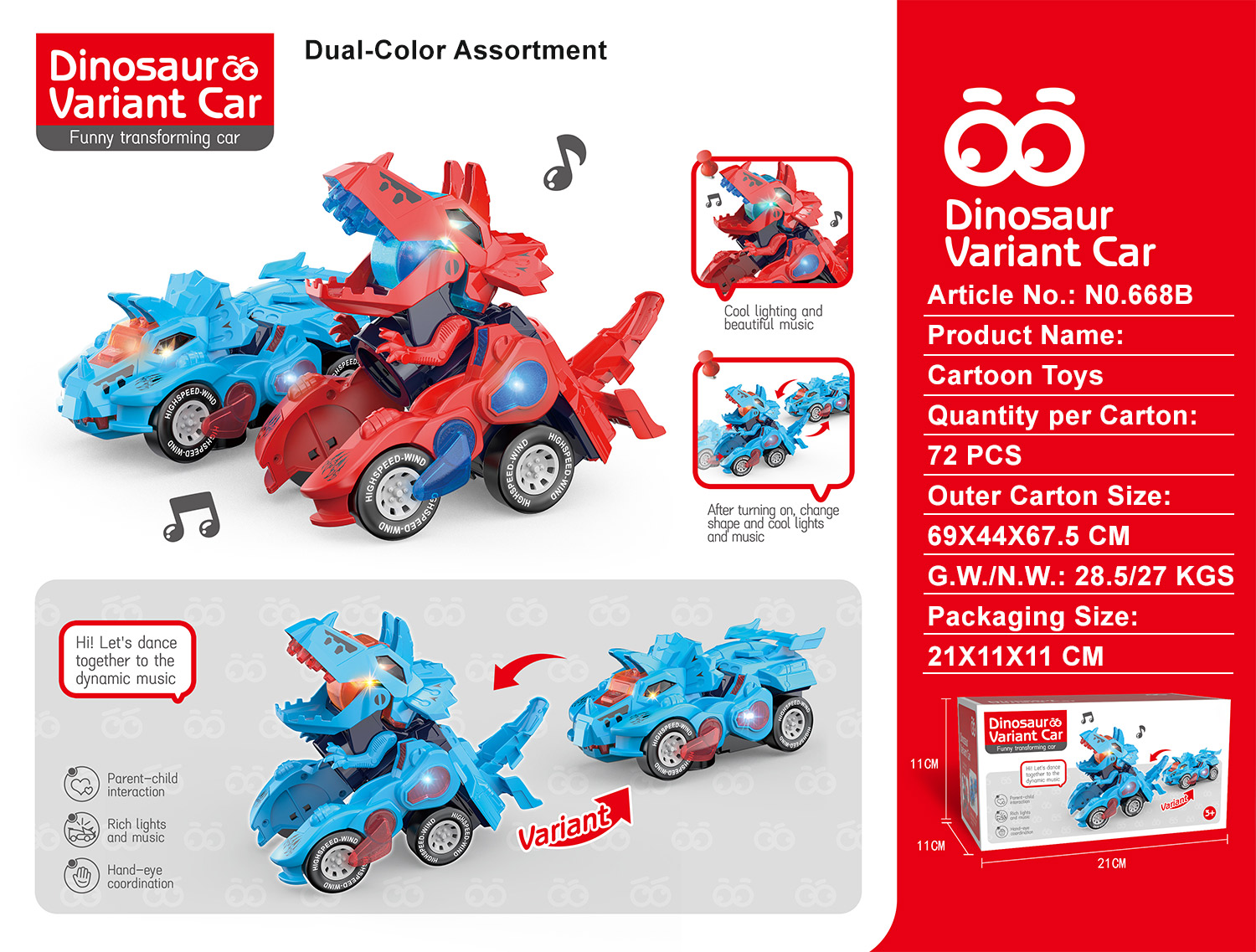 668B - Voiture dinosaure transformable - Bleu